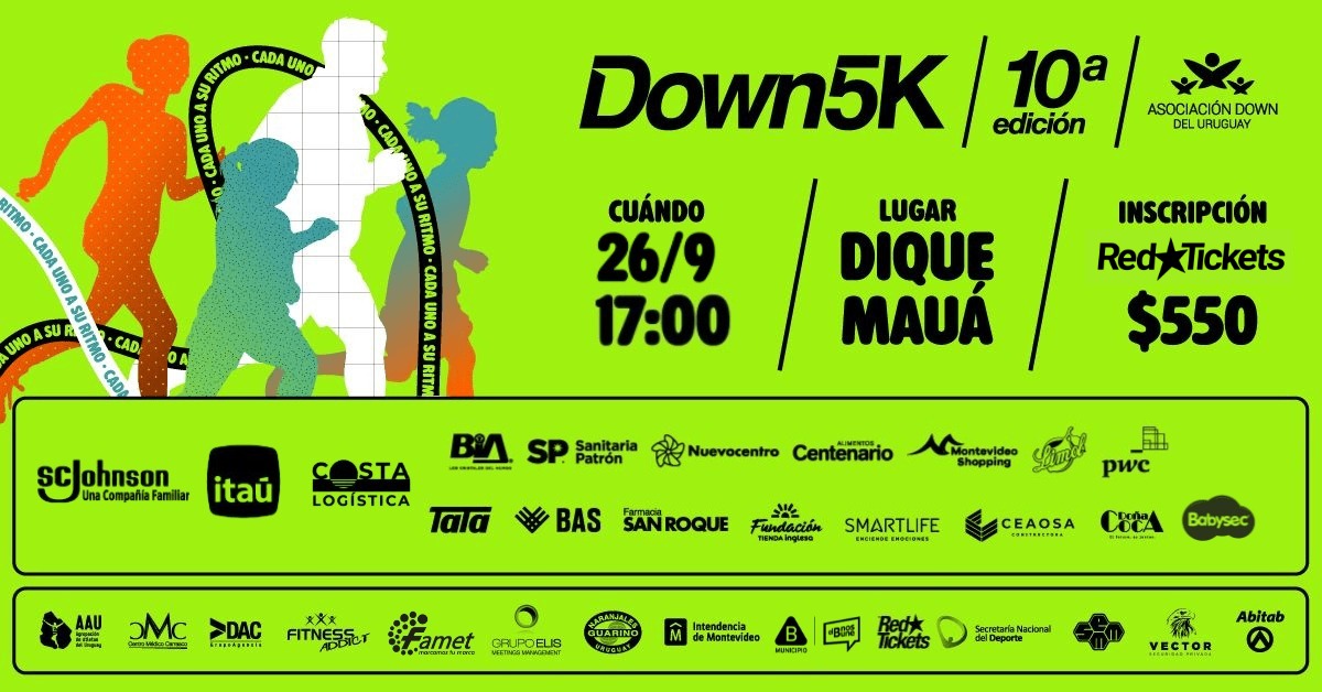Afiche Down 5K, 10ª edición, 26 de setiembre a las 17:00 en Dique Mauá